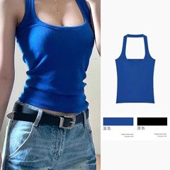 音楽祭旅行服ユニークなホルターネックブルー小さなキャミソール女性のアウターウェア純粋な欲望ホットガールトップ