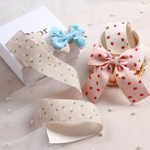 Korean imitation cotton and linen single-sided strawberry printed ribbon diy bow hair accessories clothing accessories gift packaging ribbon