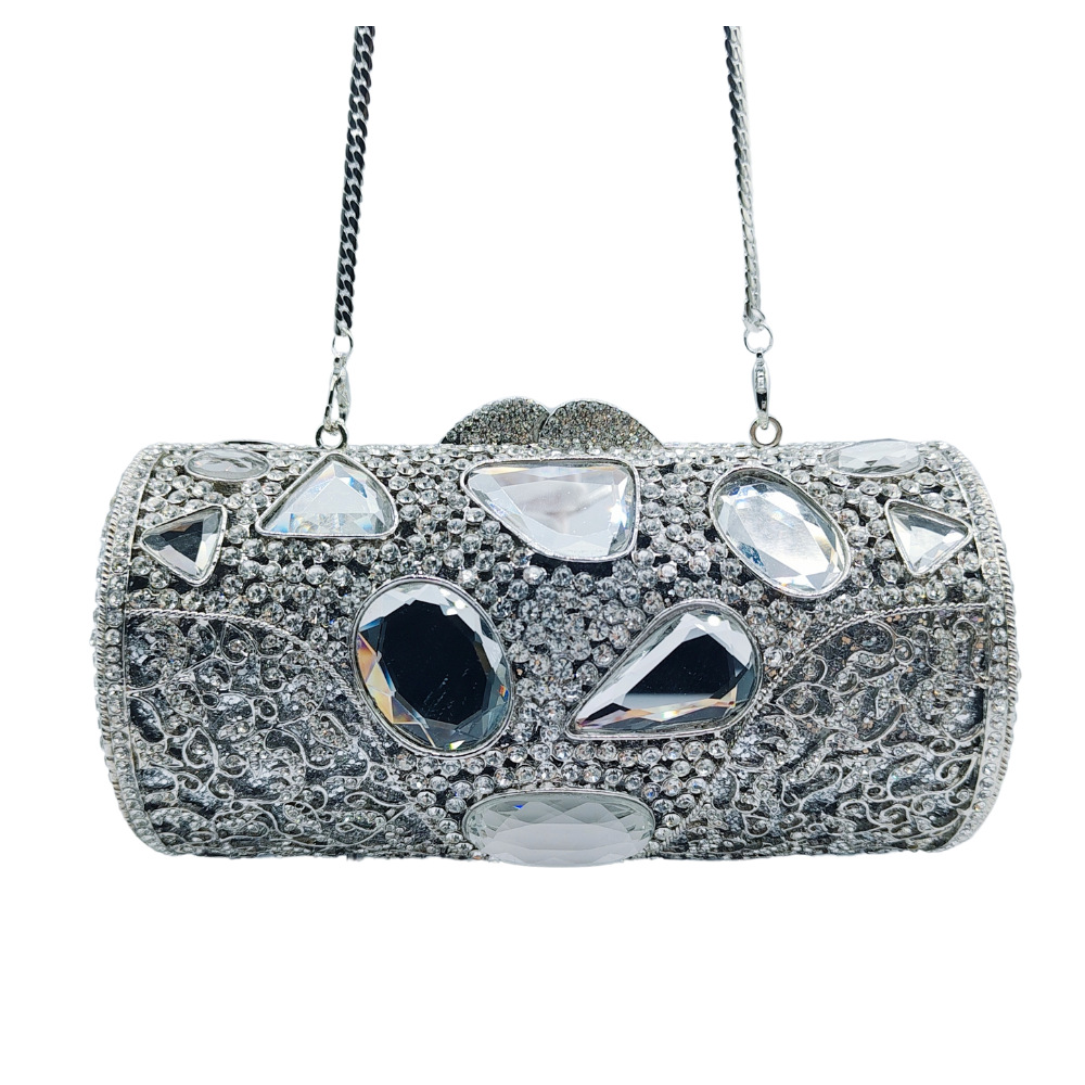 Túi clutch nữ dạ hội đính đá lấp lánh hộp cứng kim loại — bạc, Tùy chỉnh cá nhân