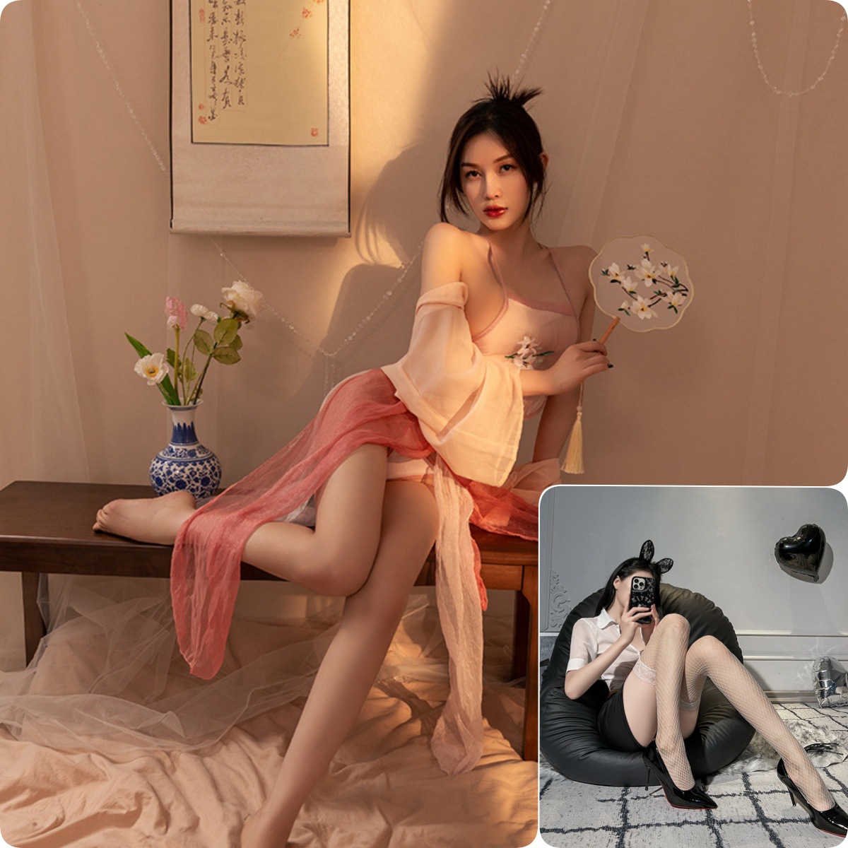 다이빙 핑크 + 망사 스타킹