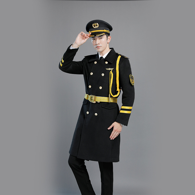 새로운 보안 세트 유니폼 양모 코트 남성용 긴 따뜻한 두꺼운 이미지 보안 의류 작업복