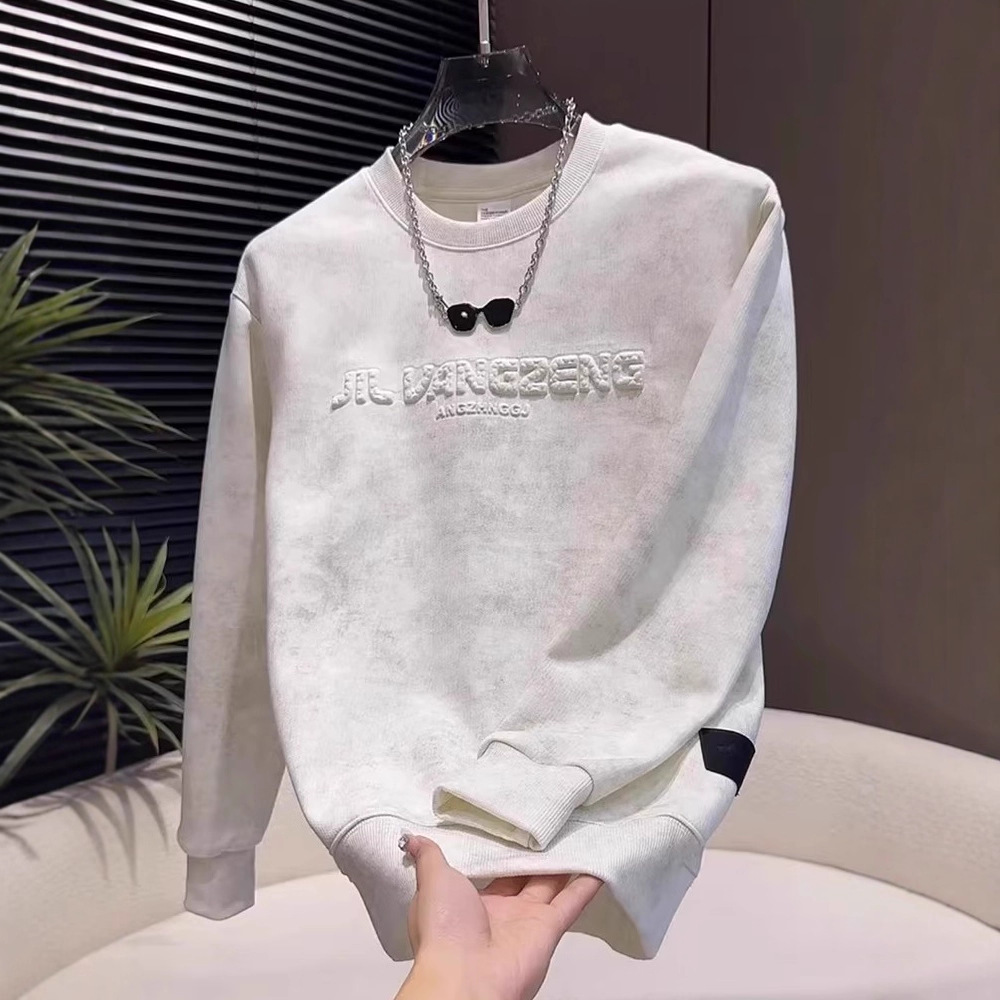 秋冬季新品潮牌钢印字母圆领卫衣男士简约时尚扎染设计感休闲上衣