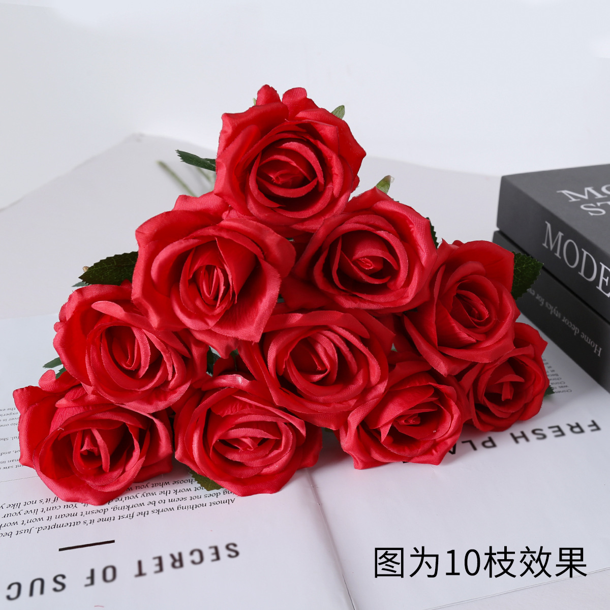 Ramo de Rosas Artificiales de Tela, Alta Simulación, para Hogar