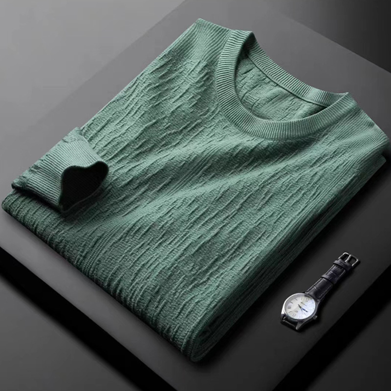 Men's Clothing Light Luxury Round Neck Sweater Men's Autumn And Winter New Light Business Slim High End Jacquard Bottoming Sweater Men's Wholesale_voghion.com