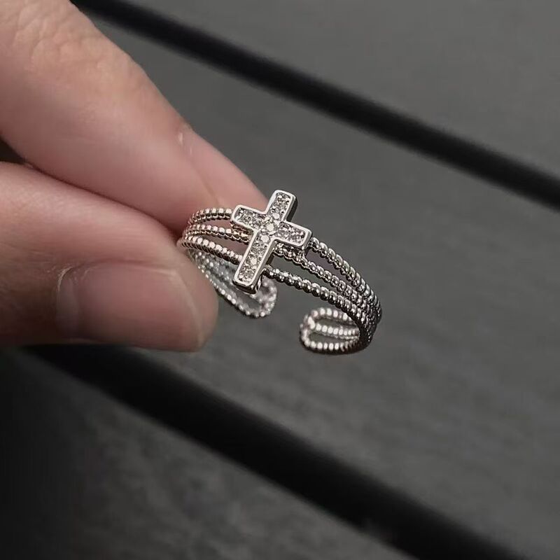 Women's Fashion Retro Cross Punk Silver Personalized Open Ring Niche Ins Minimalist Style Index Finger Ring Women's Fashion Retro Cross Punk Silver Personalized Open Ring Niche Ins Minimalist Style Index Finger Ring