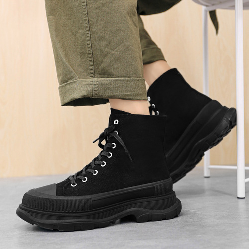Wholesale Winter Men's High-Top Canvas Shoes, Youth Foam Height-Boosting Sports Shoes, Hong Kong Style Versatile Casual Shoes for Men