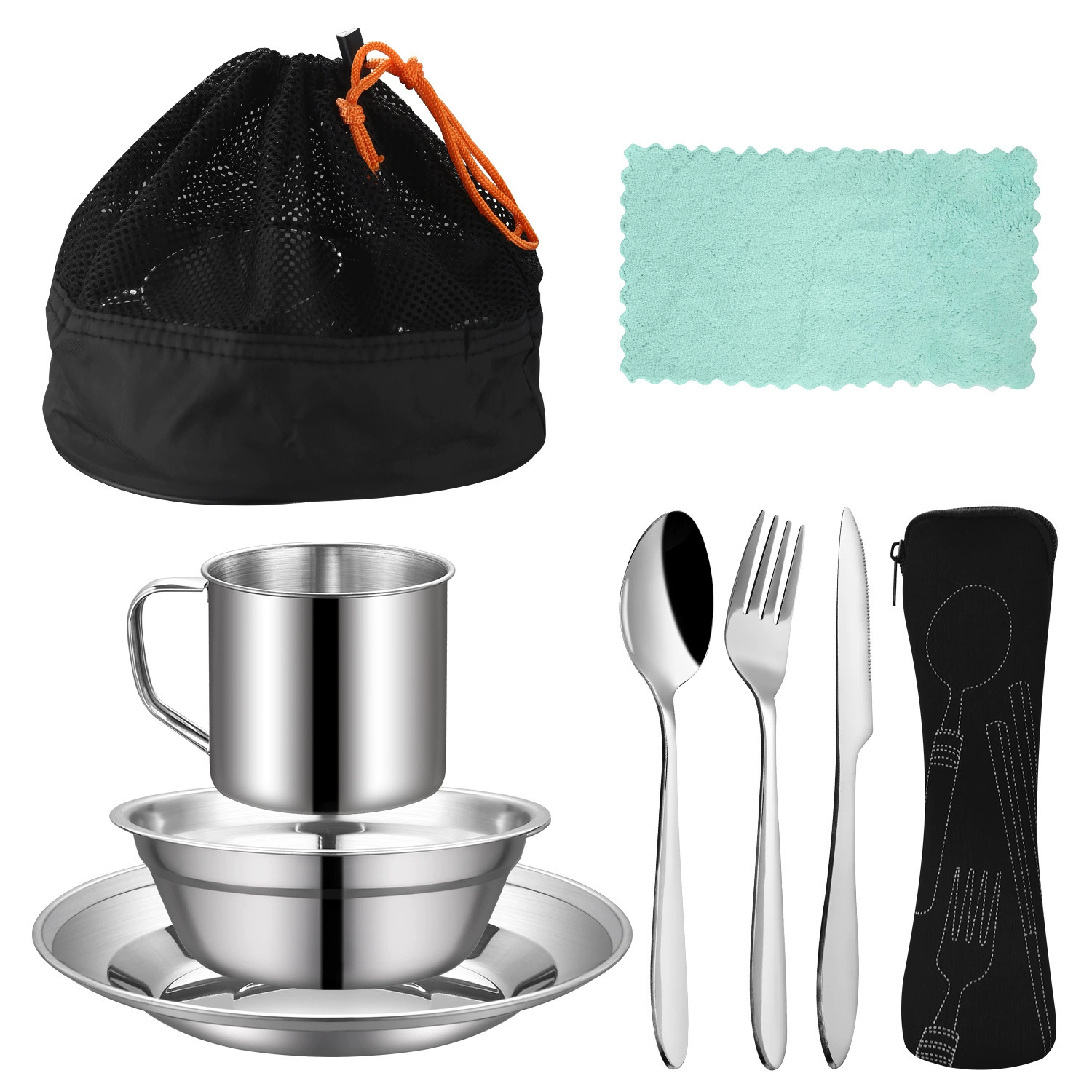 Набор посуды из нержавеющей стали для кемпинга на открытом воздухе, черный портативный набор для хранения