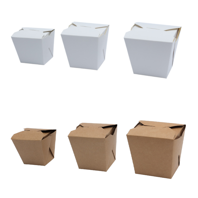 Cajas desechables para llevar, cajas de arroz con base cuadrada, cajas para pasta, vasos de papel kraft, tazones de papel, recipientes impermeables para llevar.