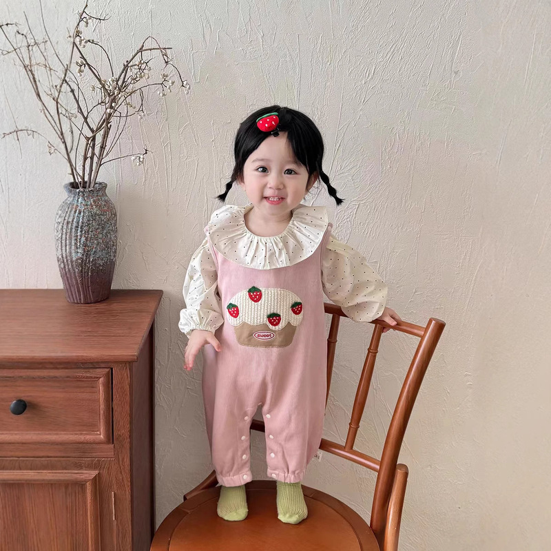 婴儿衣服秋装连体背带裤两件套超萌公主洋气宝宝百天外出爬服套装|undefined