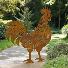 跨境爆款生锈色金属公鸡地插 复古铁艺花园装饰桩庭院草坪插牌