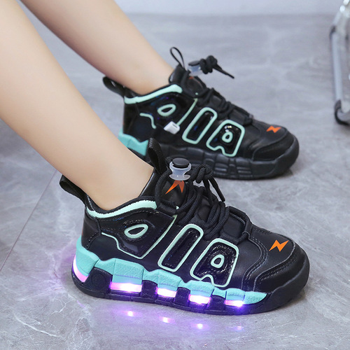 Charging colorful luminous shoes flash with light solid sole shoes luminous boys and girls students children's sports shoes basketball shoes