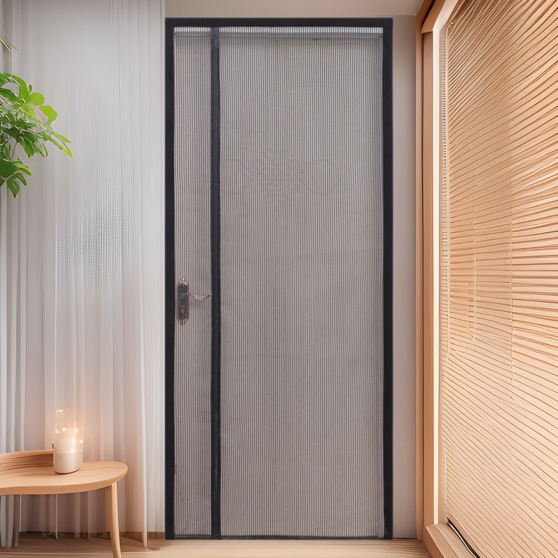 Side-Opening Mosquito Net Curtain with Diamond Mesh, Full Magnetic Strip Fly Screen, Self-Adhesive Magic Tape, No-Drill Curtain, Winter Thermal Door Curtain
