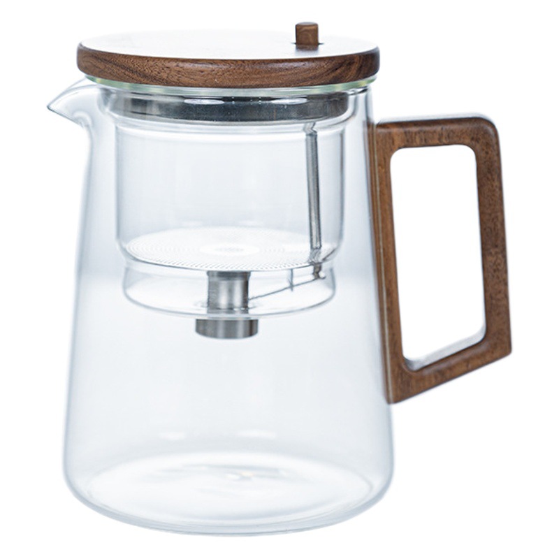 Piaoyi taza tetera filtro de un solo clic nogal resistente a altas temperaturas revestimiento de vidrio completo taza de separación de té juego de té de alta gama