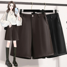 实拍2025新款秋款冬季外穿五分裤靴裤大码阔腿直筒中裤pu皮裤女