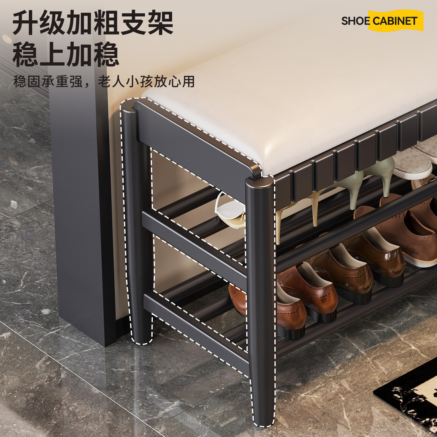 Taburete de cambio de zapatos de madera sólida puerta de entrada doméstica para asiento y almacenamiento de taburete integrado porche de entrada de lujo ligero para asiento y estante de zapatos