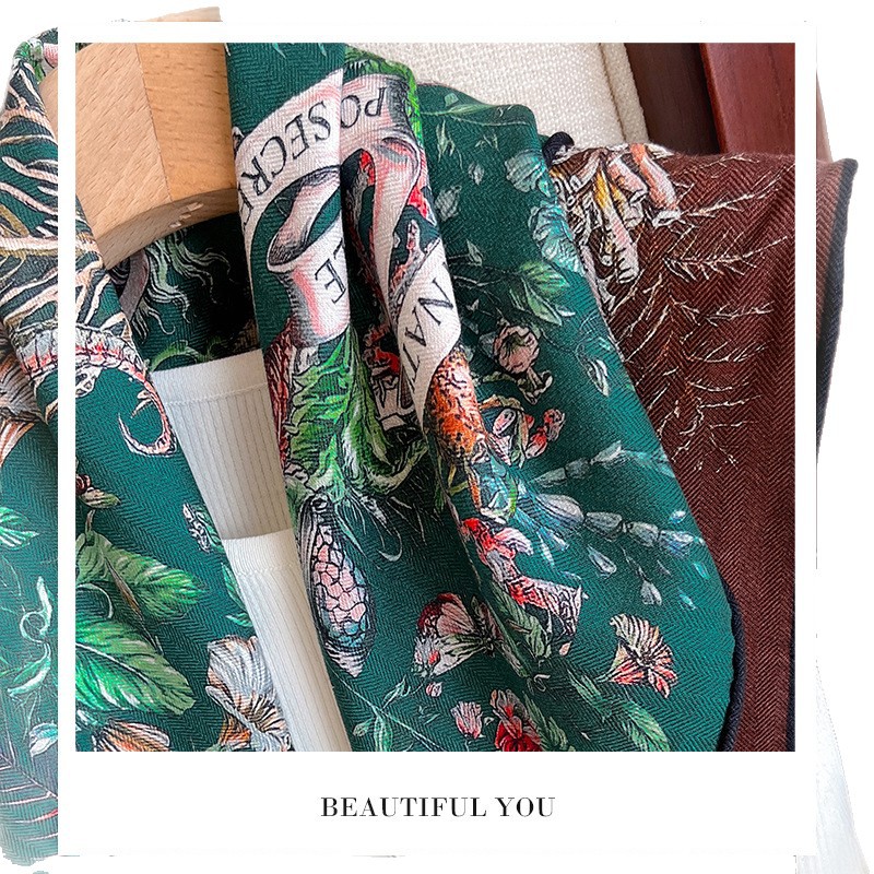 Fashion Versatile Women's Silk Scarf Autumn/Winter New Arrival Real Silk Wool Square Scarf Double-Sided Two-Tone Luxury Elegant Silk Wool Scarf - Thumbnail 5