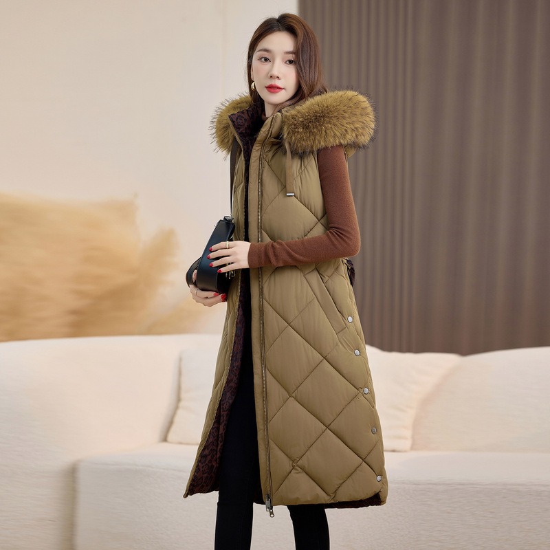 Quilted Long down Jacket for Women, New Winter Fashion Lightweight Vest with Waist-Cinching Slim Fit