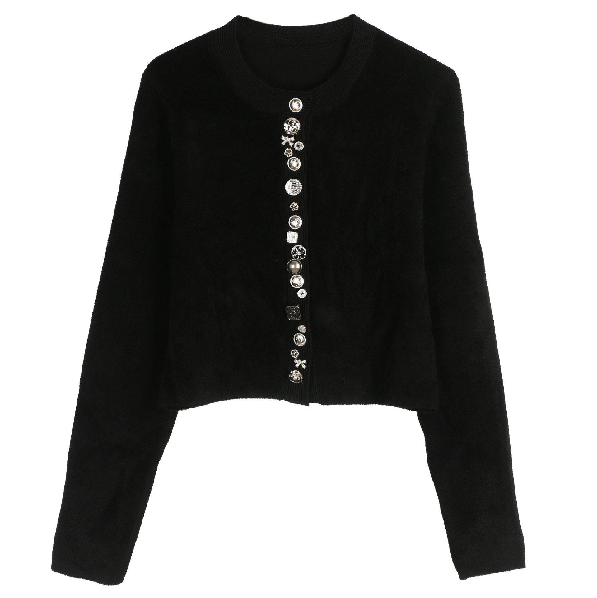 Tweed Style Knitted Jacket Women's Button Round Neck Slim Elegant Autumn and Winter New French Lady Short Knitted Cardigan