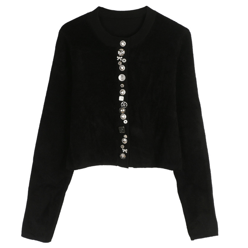 Tweed Style Knitted Jacket Women's Button Round Neck Slim Elegant Autumn and Winter New French Lady Short Knitted Cardigan Tweed Style Knitted Jacket Women's Button Round Neck Slim Elegant Autumn and Winter New French Lady Short Knitted Cardigan