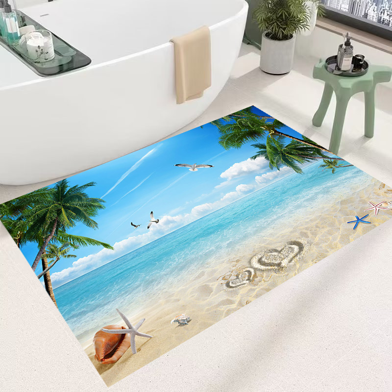 Tapis de bain océan 3d style plage antidérapant absorbant_voghion.com