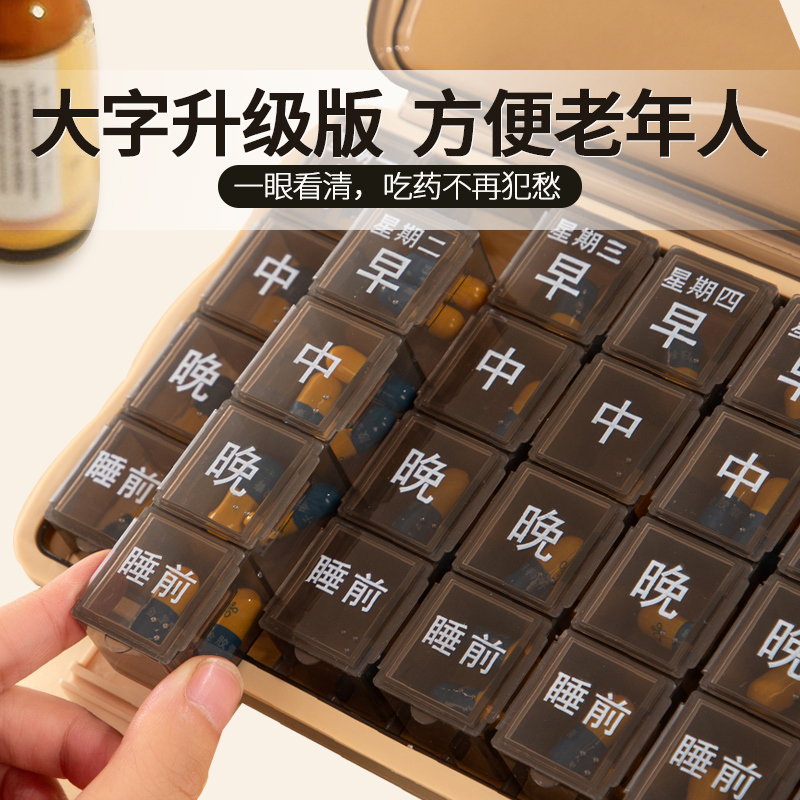 Portable Pill Box for the Elderly, Pill Dispenser, Pill Dispensing Box, Seven-Day-A-Week Medication Reminder, Divided Medication for the Elderly