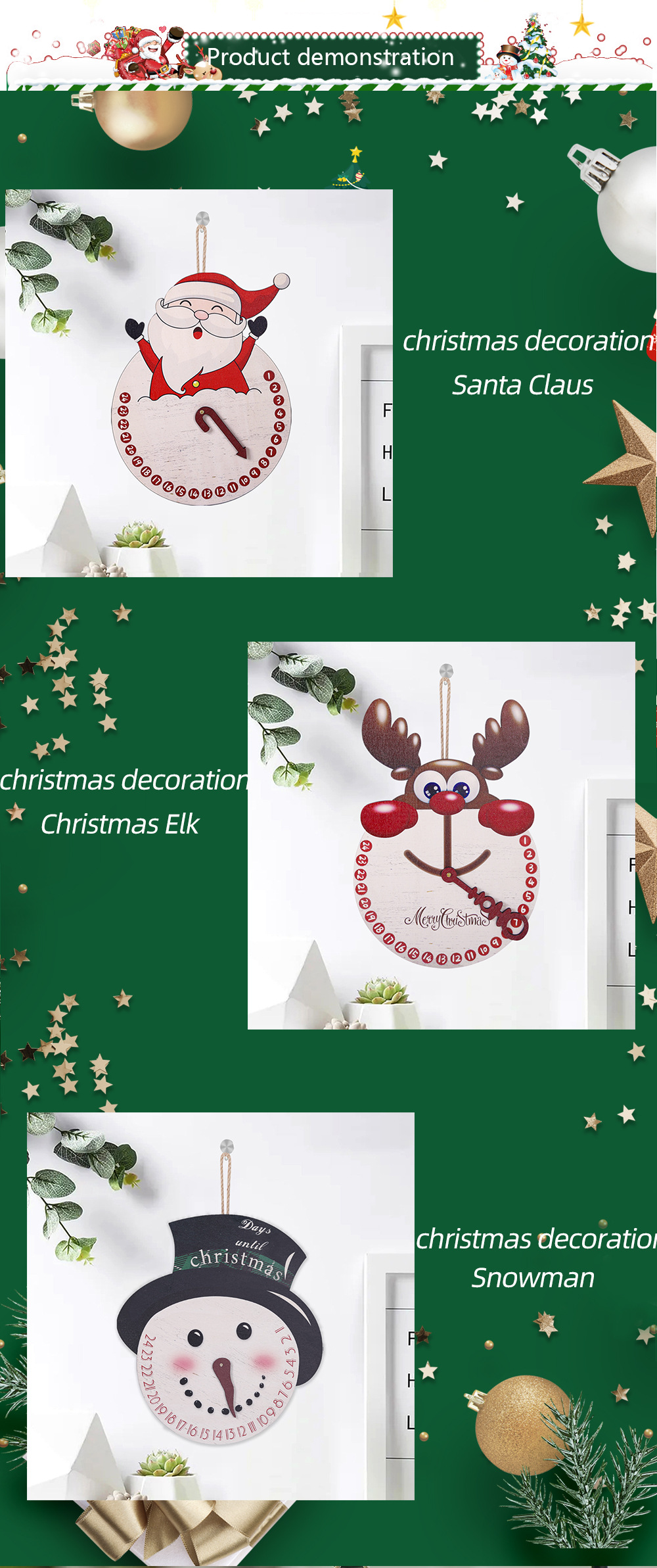 Christmas New cartoon Christmas wooden pendant indoor decoration Christmas tree pendant Christmas Snowman clock door plate ornaments_voghion.com