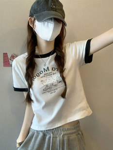 College Style Short-Sleeved T-Shirt for Girls Summer 2025 New Junior High School and High School Students and Older Children Thin Short Tops