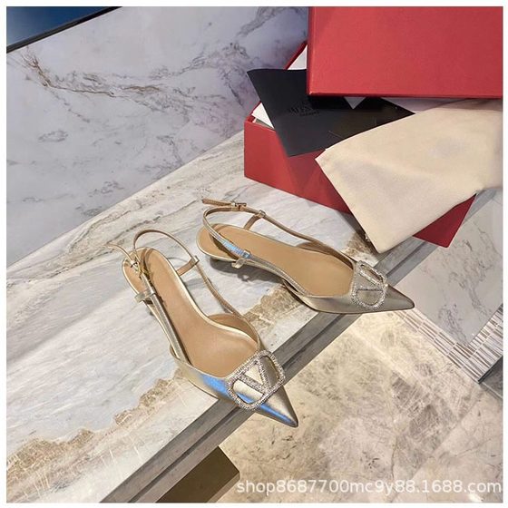 silver High Heels Stiletto Heel Women's Summer 2024 New Pointed Rhinestone Single-layer Shoes All-match Beautiful Baotou Sandals with Skirt