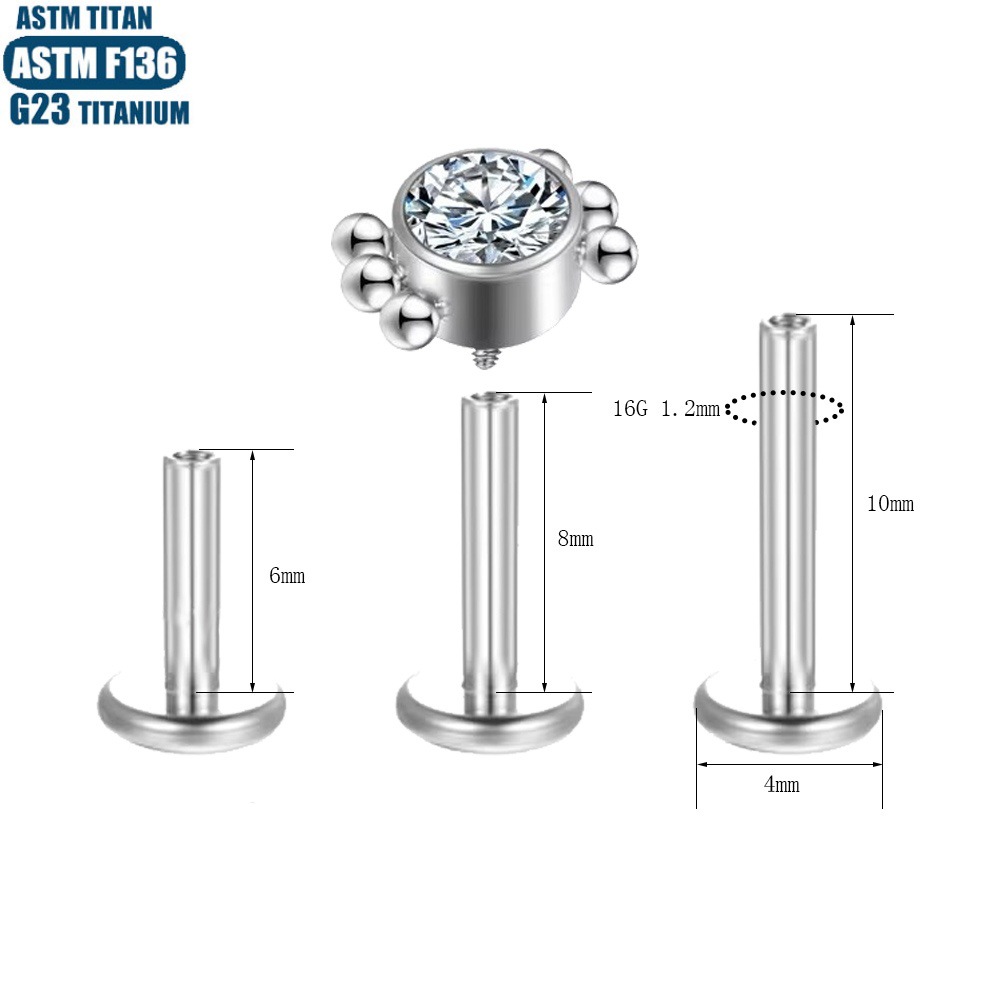 Silver pointed spike labret stud material detail