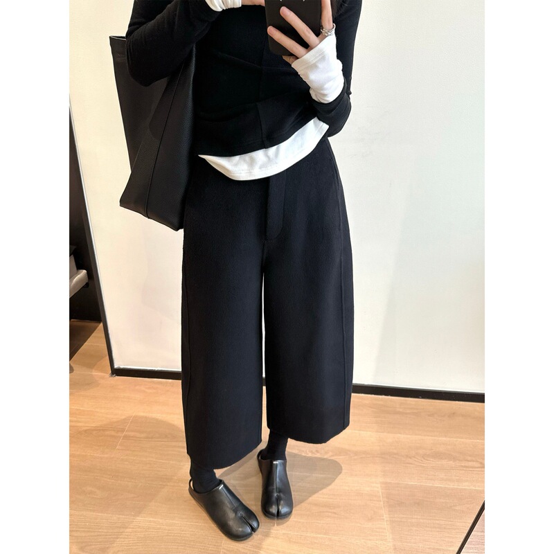 Awencoa Women's Cashmere Wool Casual Pants for Petite Women, Double-Sided Wool, Low-Waist Straight-Leg Cropped Pants for Spring and Autumn Awencoa Women's Cashmere Wool Casual Pants for Petite Women, Double-Sided Wool, Low-Waist Straight-Leg Cropped Pants for Spring and Autumn