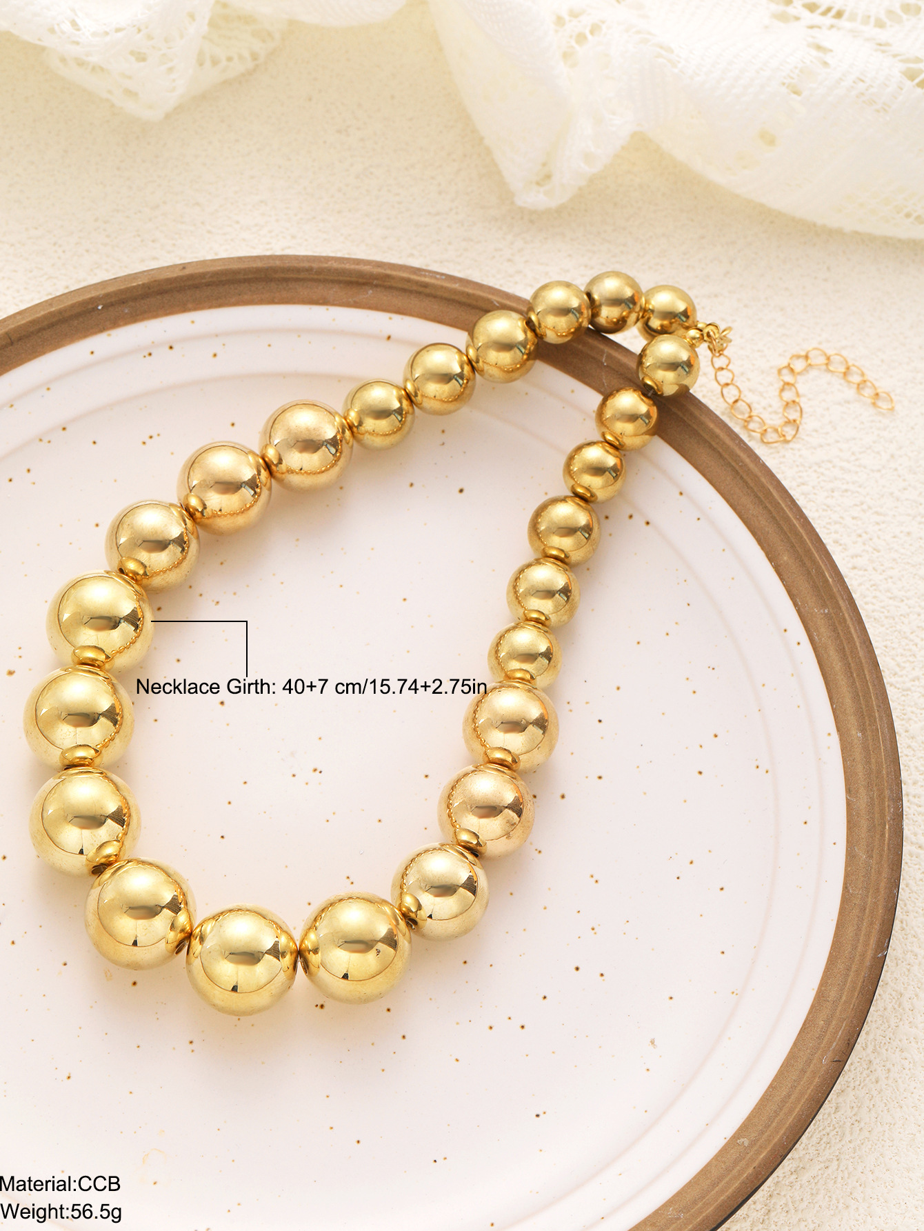 Golden Bead Necklace Geometric Statement Piece For Women_voghion.com