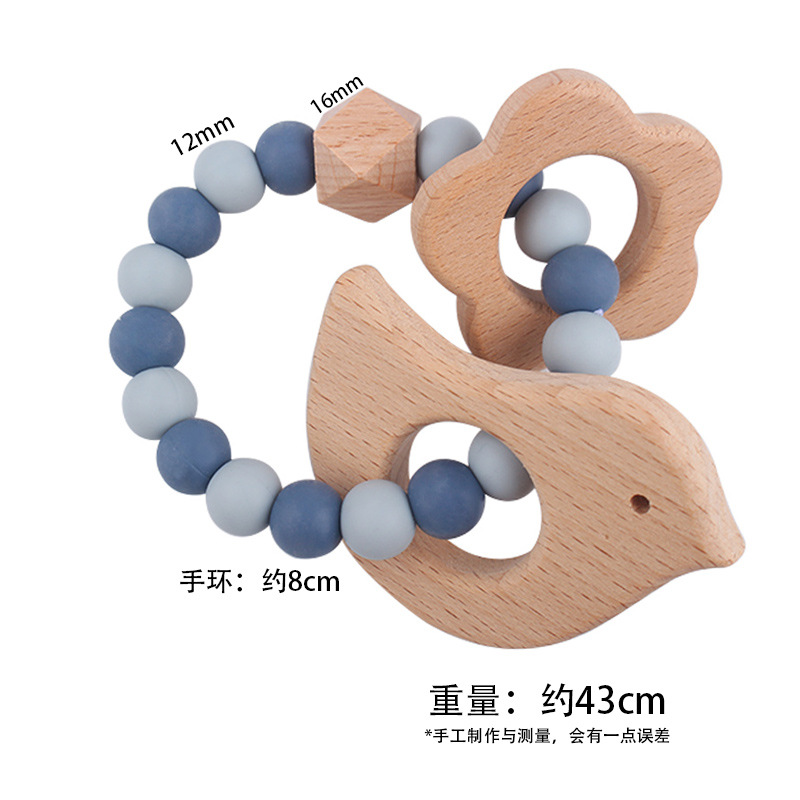 Nuevo bebé dibujos animados pájaros pulsera de madera de haya juguetes creativos pulsera de dientes de silicona pulsera de dientes