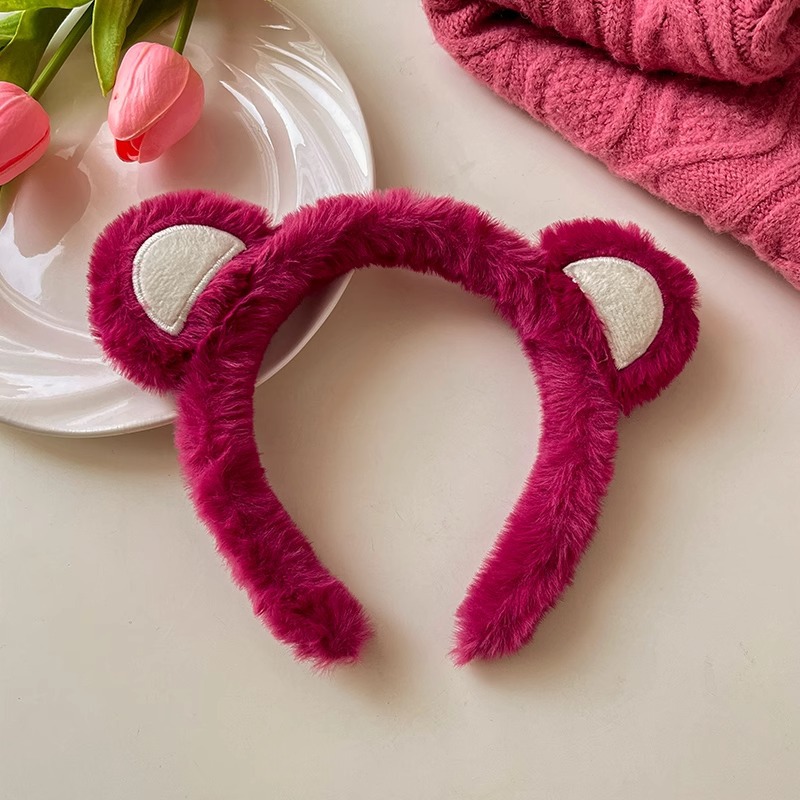 Linda caricatura fresa oso lavado de cara diadema mujer 2025 nueva diadema de presión horquilla antideslizante diadema