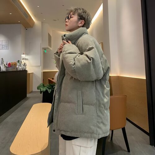 Linen velvet minimalist cotton jacket for men, American high-end workwear cotton coat, high street clean fit winter coat, trendy