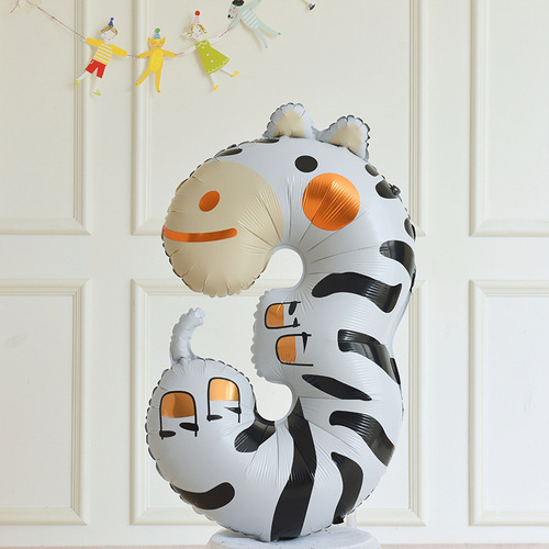 40-inch cartoon animal number balloon aluminum film children's baby's 100th birthday party one-year-old dessert table