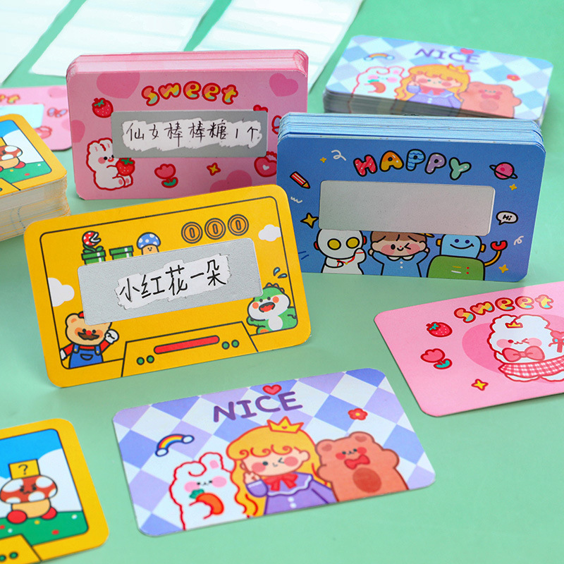 카키색 만화 패턴 스크래치 카드 5팩