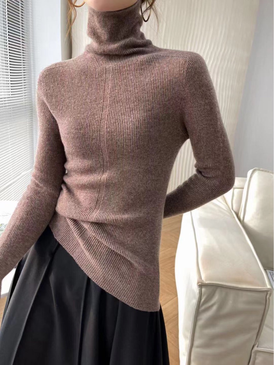Dui Dui neck wool sweater for women, 100% pure wool base layer, high neck seamless one-piece ready-to-wear, two-wear slim sweater pic 2