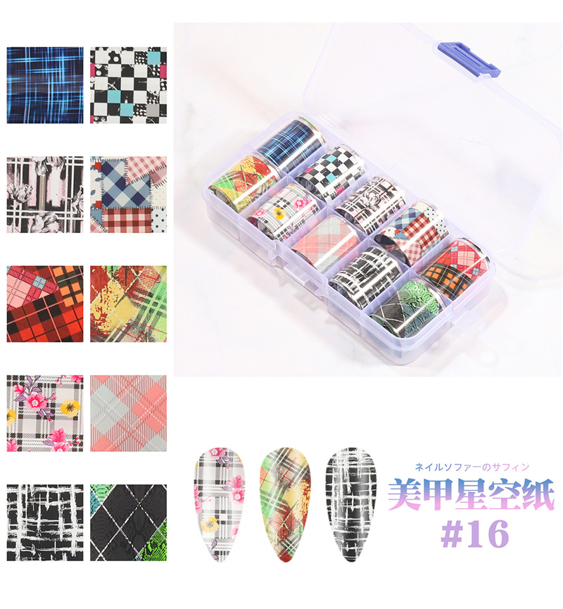 Transfronterizo nuevo arte de uñas transferencia cielo estrellado papel Plaid flor Patrón de cielo estrellado DIY colorido Aurora arte de uñas cielo estrellado papel