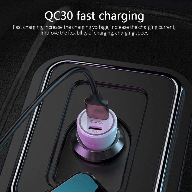 QIHANG 廠家批發(fā)車(chē)充36W USB+PD雙口QC3.0超快充汽車(chē)車(chē)載專(zhuān)用充電