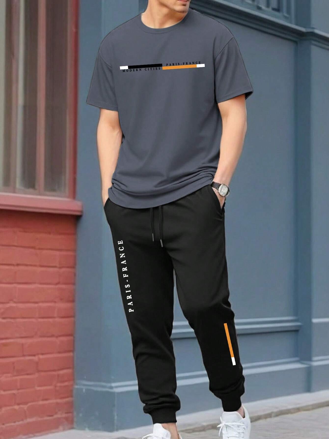 Pantalones de camiseta de manga corta sueltos de la marca de moda 2024 nuevo traje de dos piezas simple y casual ME13 ML4