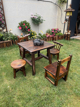 防腐木户外庭院花园实木桌椅组合 碳化木质阳台露台酒吧小桌椅子