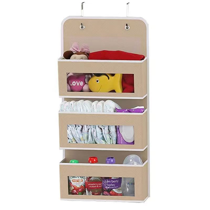 Three-layer beige hanging bag