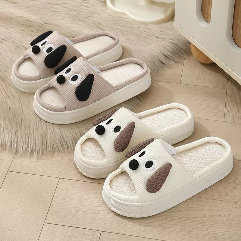 春夏季儿童亲子防滑家居软底棉麻拖鞋网红新款可爱卡通小狗凉拖鞋