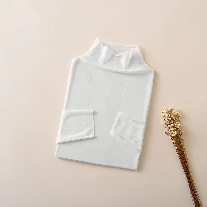 Verano nueva manzana verde delgada manga larga Camiseta para las mujeres Ropa de protección solar transparente de color caramelo de malla de seda de hielo 2024