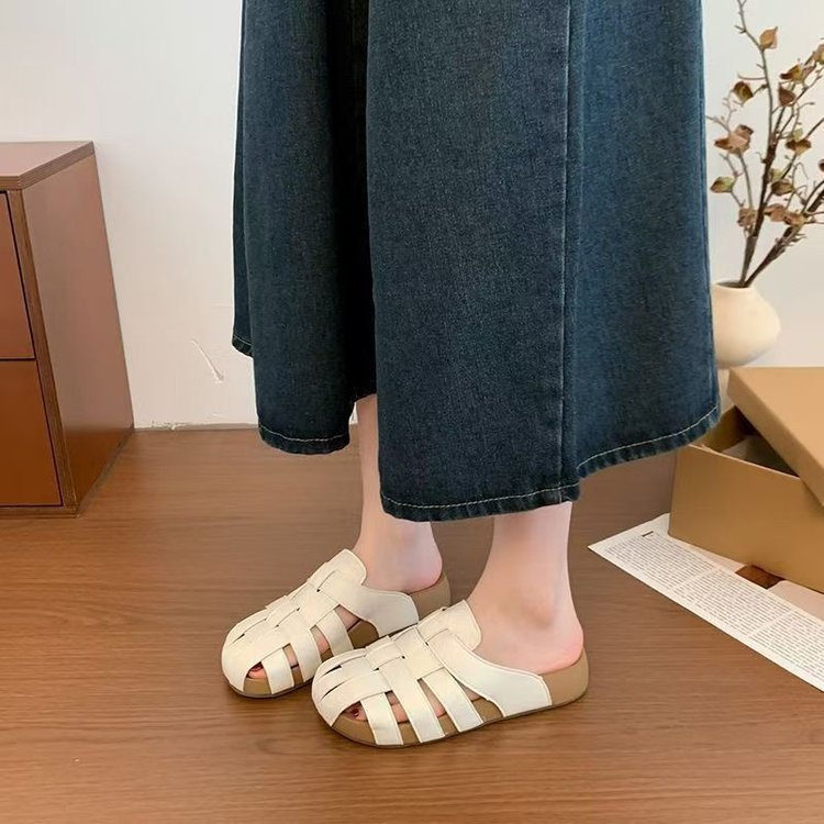 Zapatillas de mitad de mujer zapatillas de tela de fondo grueso 2026 verano nuevo retro zapatillas de tobillo vacías respirables
