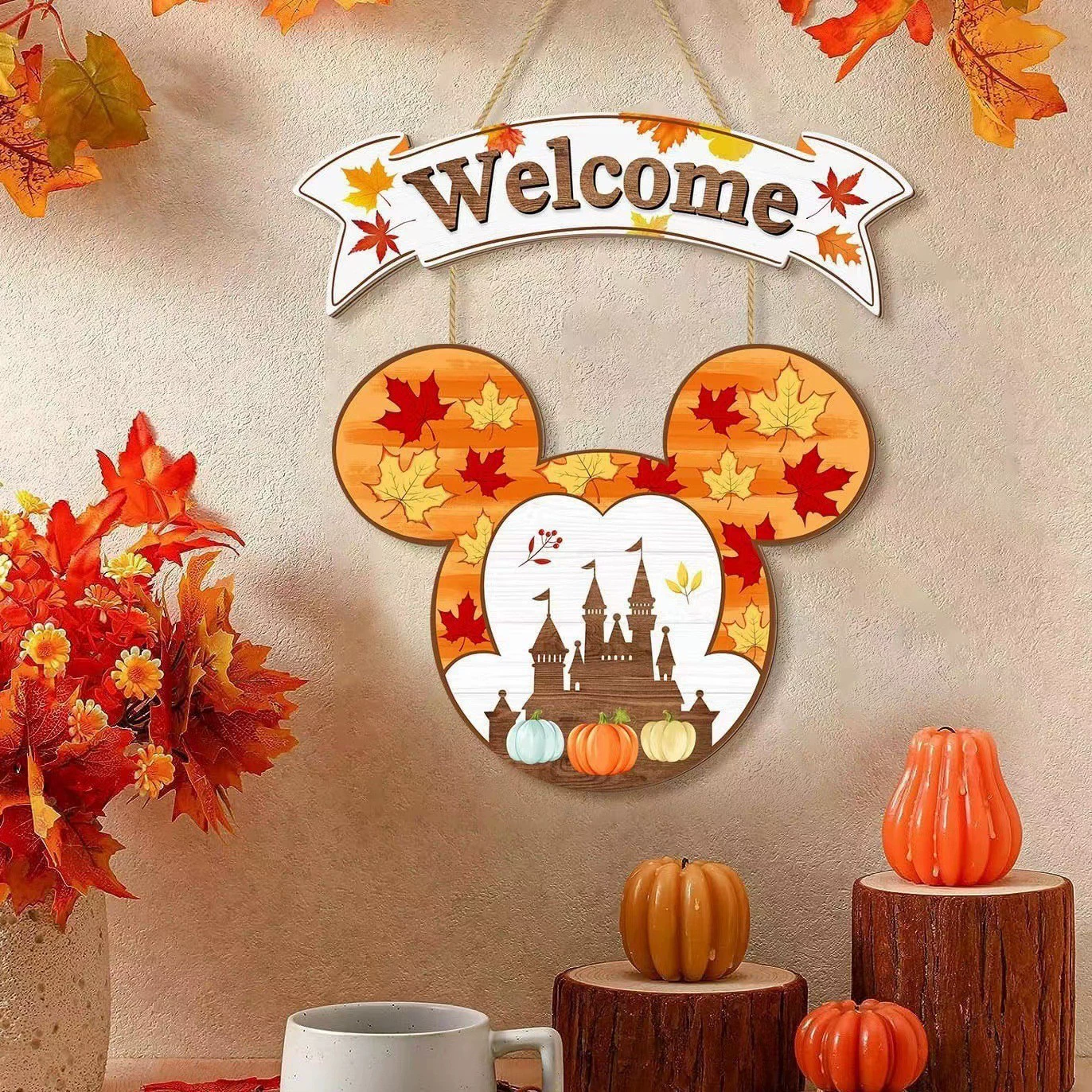 Трансграничная стена из цельного дерева Микки Мауса перечислена атмосфера декоративного деревянного бренда дома двери приветствуются деревянные подвески на Хэллоуин