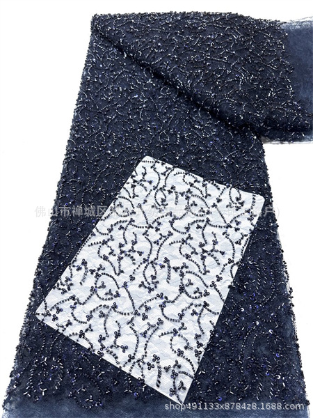 Fabricantes nuevos bordados cuentas de tela de encaje de alta calidad vestido de boda vestido de cena tela de moda