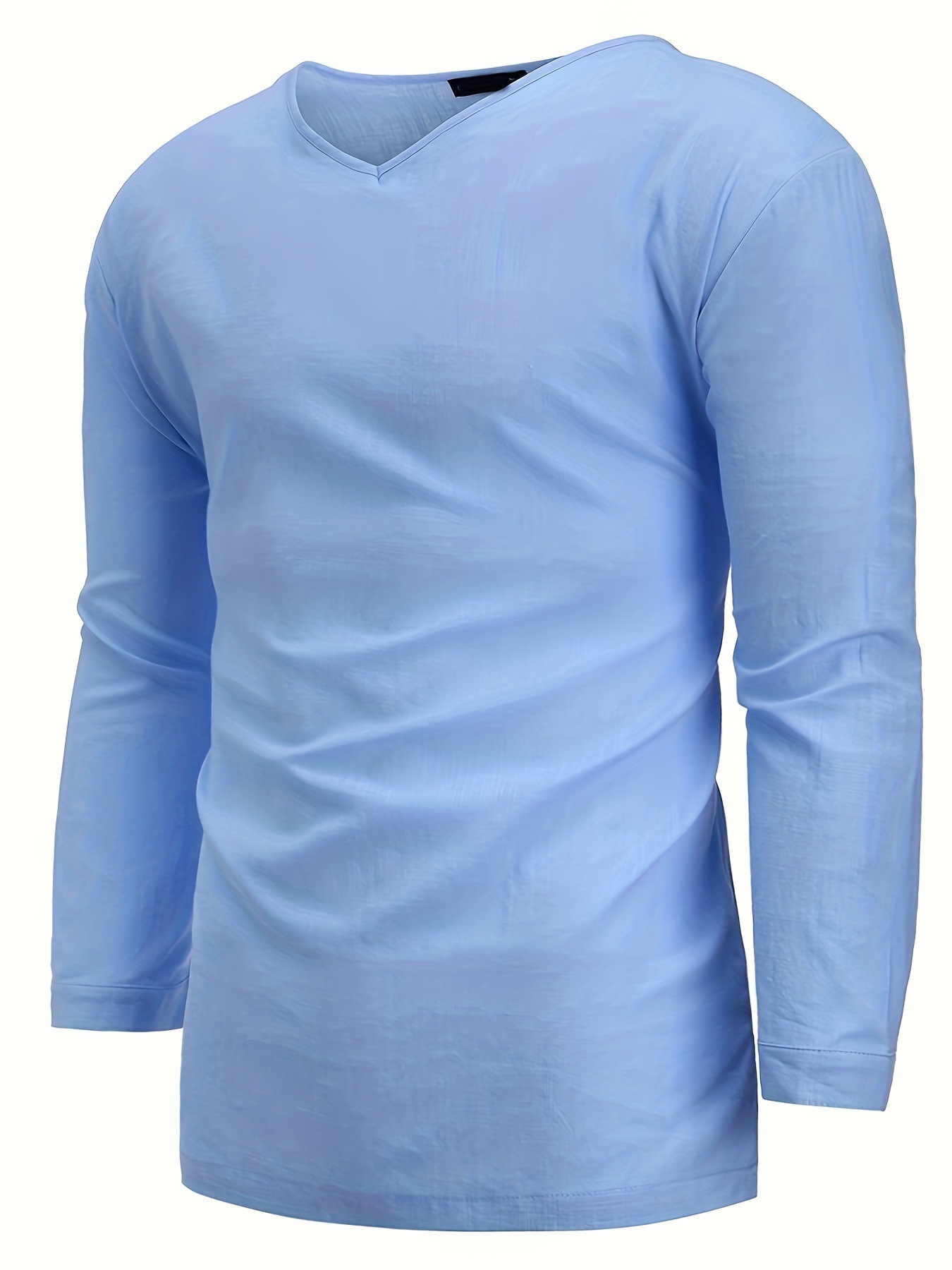 Men's Solid Color Simple Style V Neck 3/4 Length Sleeve Loose Men's T-shirt display picture 16