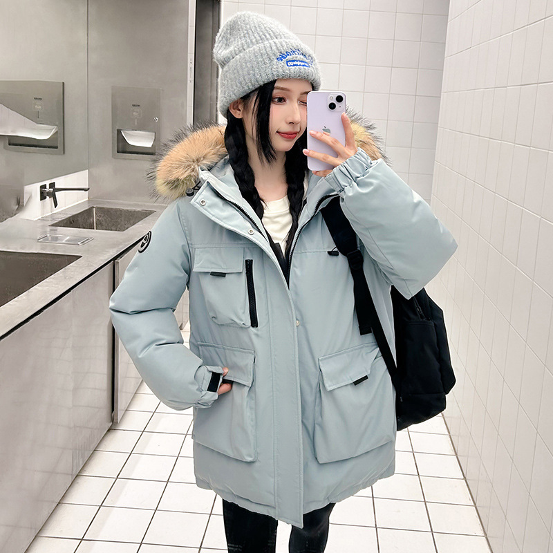 Herramientas de packer plumón chaqueta de algodón mujer 2025 invierno nuevo estilo largo medio de cuello de pelo grande con capuchón grueso abrigo de marea suelto image 2