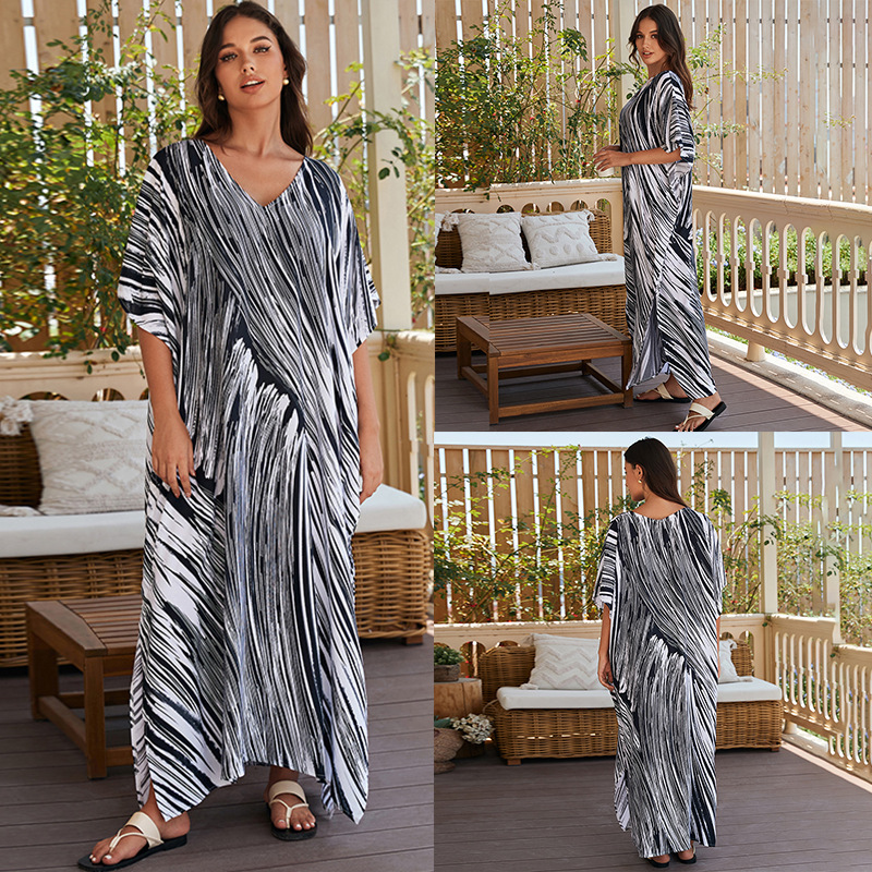 Women's Rayon Tie-Dye Maxi Dress Cover-Up Beach Long Robe Loose Boho Kimono Swimwear Wrap Sun Protection_voghion.com